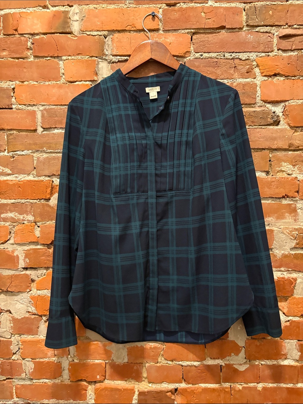 J. Crew Red Long-Sleeve & Navy Plaid Tuxedo Blouses- Two-Pack - Picture 7 of 8